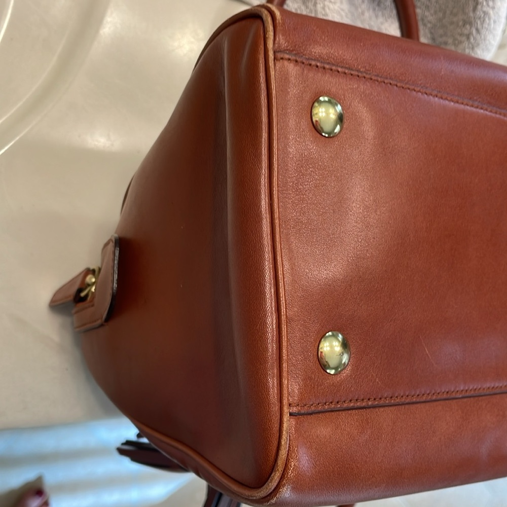 Coach Brown Leather Satchel with Tassel - Picture 8 of 16